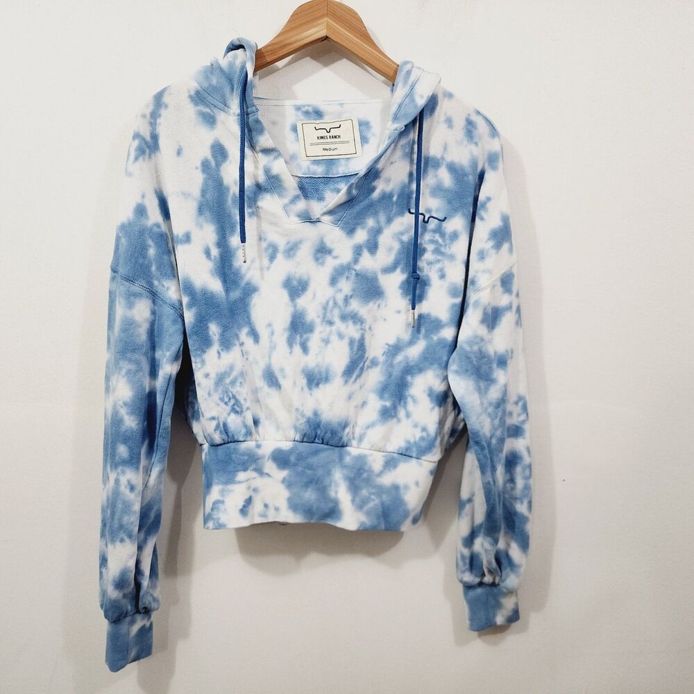 Kimes Ranch Monterey Hoodie in Blue Tie Dye Cropped Long Sleeve Women's Size S